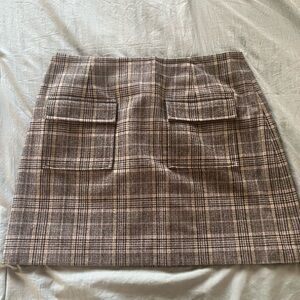 Reformation Plaid Mini Skirt in Brown and Cream
